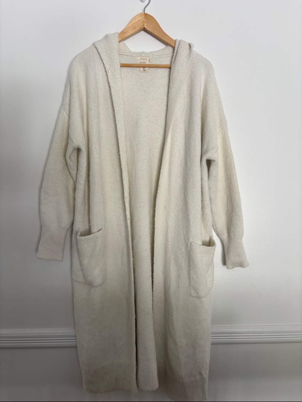 Hooded Longline Open-Front Cardigan Sweater - Cream